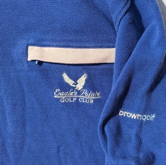Vintage Brown Golf Eagle's Pointe Golf Club Blue & White 1/4 Zip Sweater Men's L - Picture 7 of 9